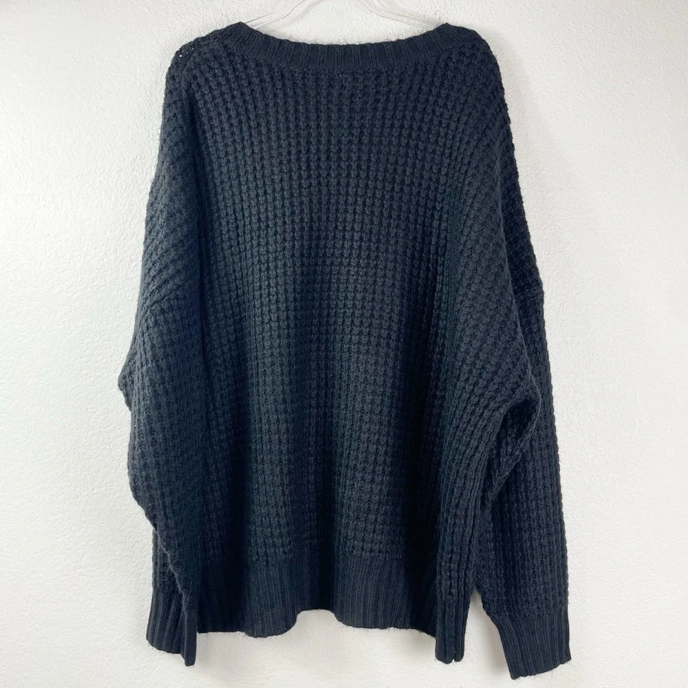 American Eagle Womens XL Black‎ Chunky Knit V-Neck Sweater Oversized Pullover